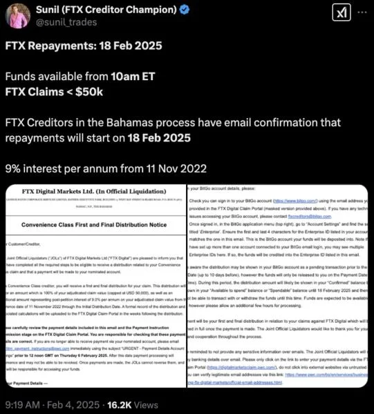 FTX’s Bahamas arm to repay first creditor group starting on Feb. 18