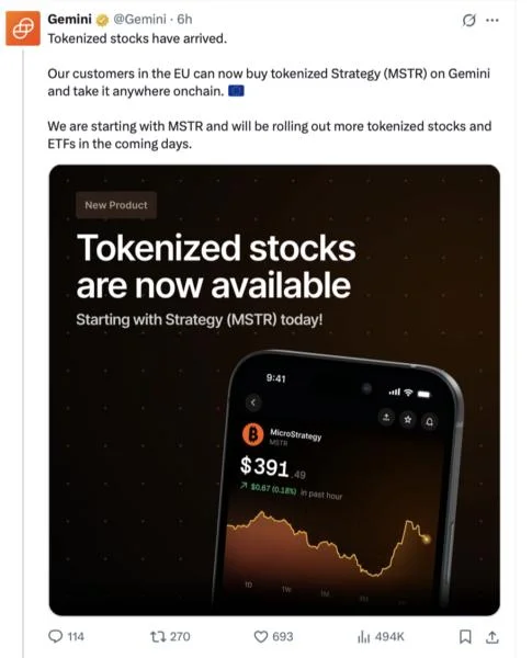 Gemini launches tokenized Michael Saylor's Strategy stock for EU investors