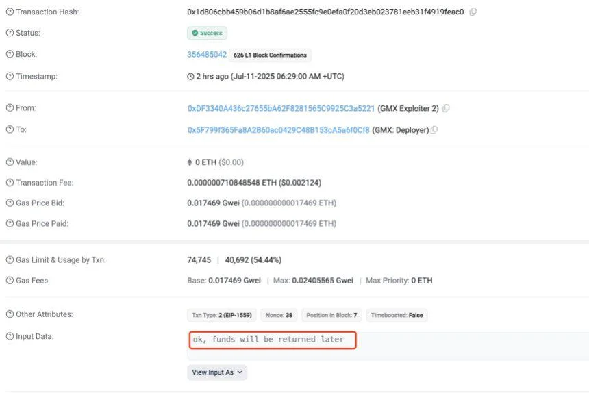 Happy Ending: Crypto Hacker Returns Funds From $42 Million GMX Exploit