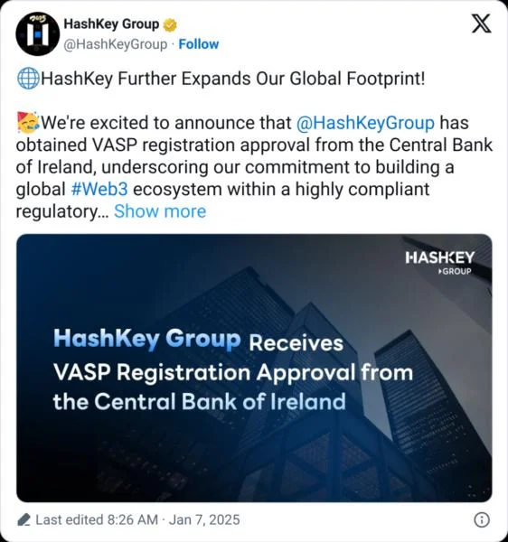 HashKey secures VASP license in Ireland under MiCA regulations