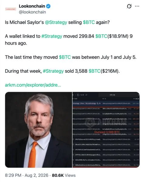 Is Strategy Selling Bitcoin Again? MSTR Stock Falls After 299 BTC Reportedly Moves To New Custody Wallet