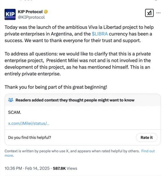 KIP Protocol reveals involvement in Javier Milei-endorsed Libra