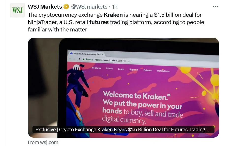 Kraken nears $1.5B deal allowing it to offer US crypto futures: Report