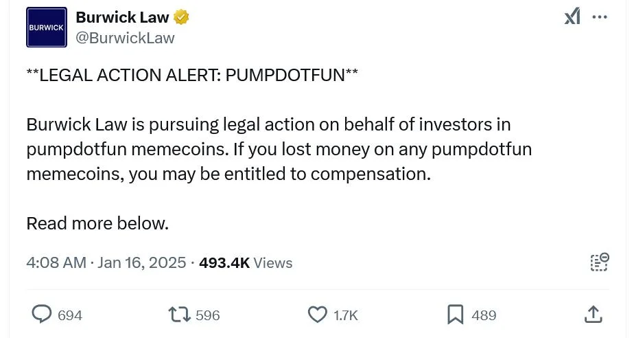 Law firm says it’s pursuing potential legal action against Pump.fun