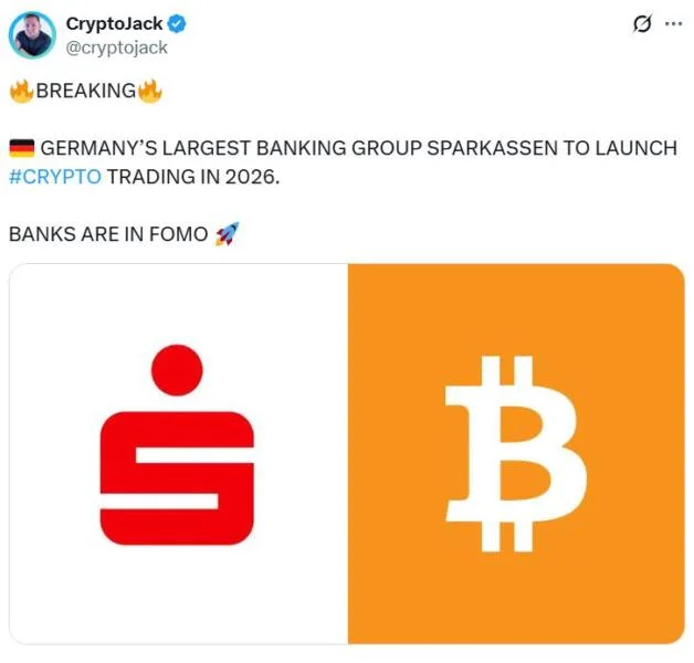 Major German bank to offer crypto trading by 2026 amid bank ‘FOMO’