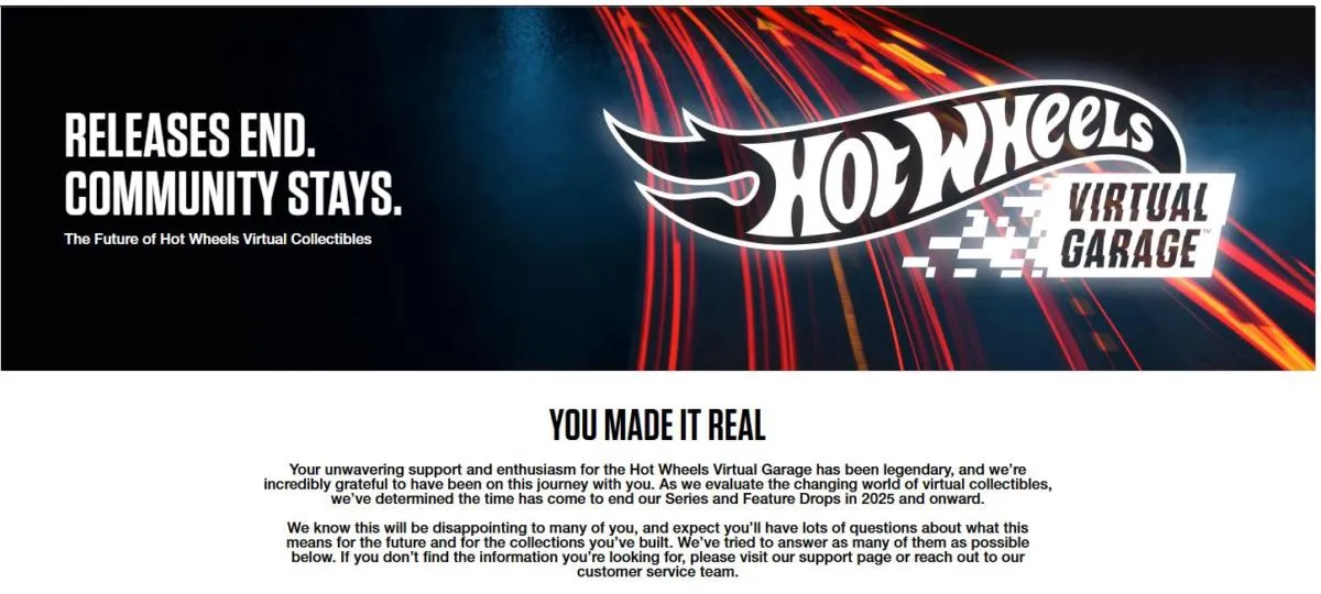 Mattel to wind down its Hot Wheels Virtual Garage NFTs