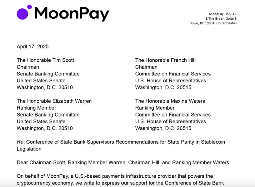 MoonPay CEO calls on Congress to keep state authority over stablecoins