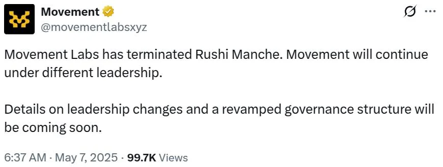 Movement Labs terminates co-founder Rushi Manche, launches new firm