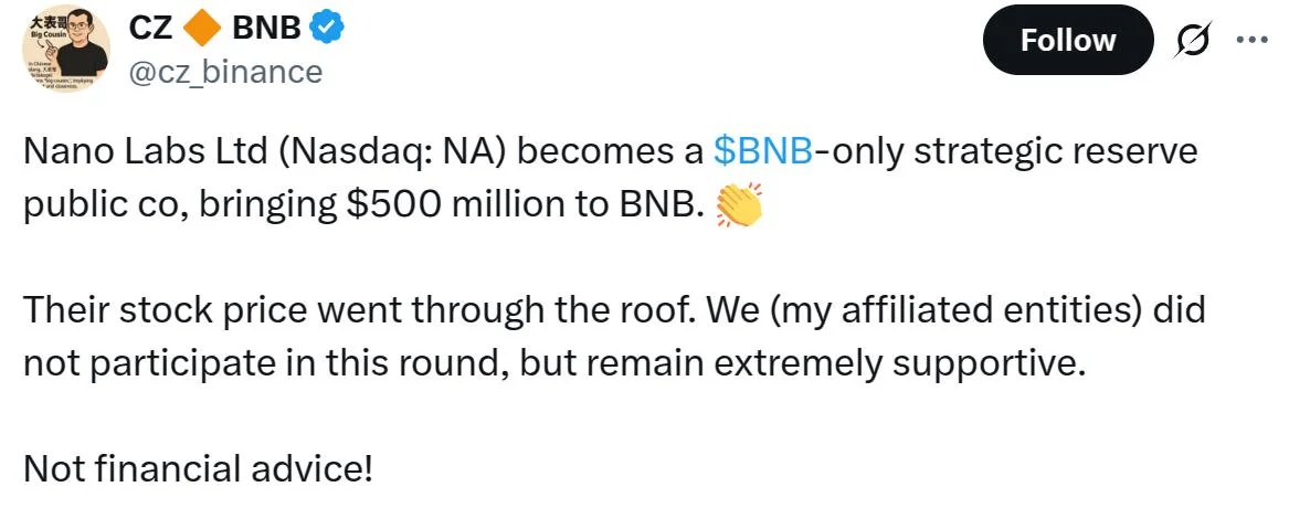 Nano Labs to issue $500M of convertible notes to fund BNB treasury