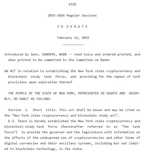 New York senator introduces bill to create a crypto task force