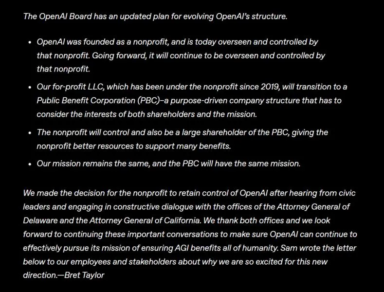 OpenAI to stay nonprofit, scrap proposed overhaul