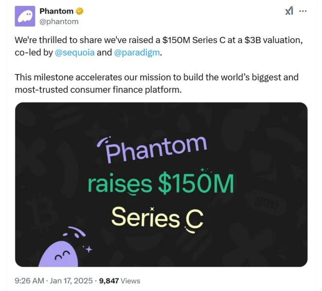 Phantom crypto wallet raises $150M in Series C at $3B valuation