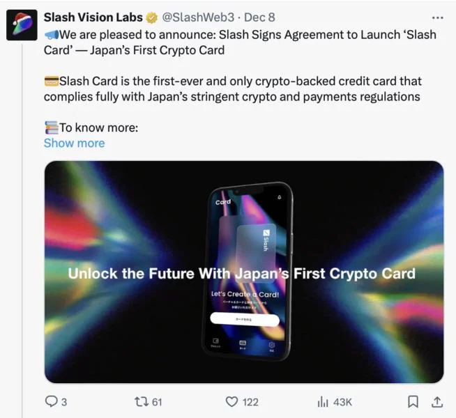 Pop culture backer Slash Labs brings crypto credit card to Japan