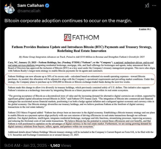 Real estate firm Fathom can now add Bitcoin to its balance sheet