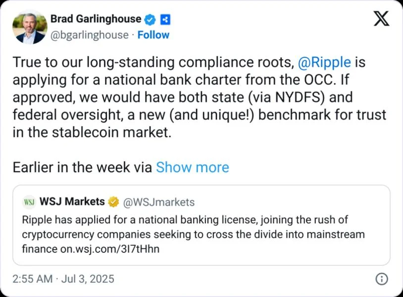 Ripple applies for US banking license, joining crypto rush for legitimacy