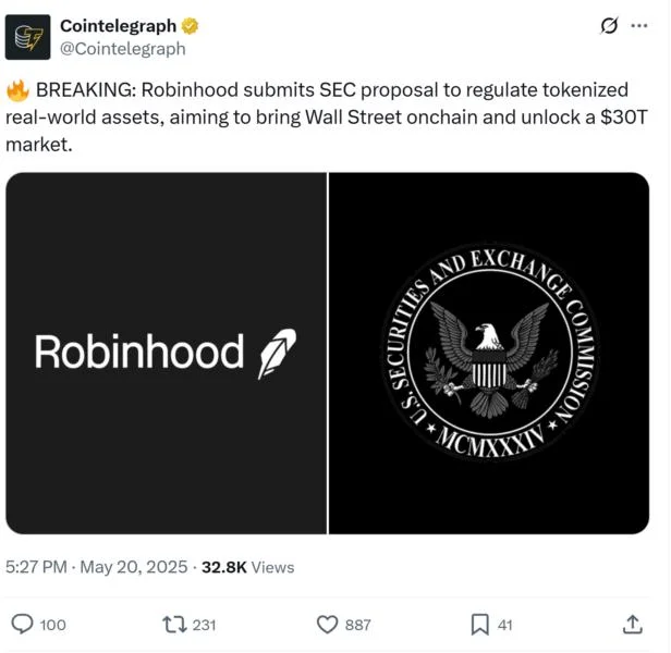 Robinhood proposes SEC rules for tokenized real-world assets