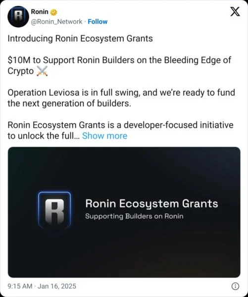 Ronin offers $10M grant program for Web3 developer growth