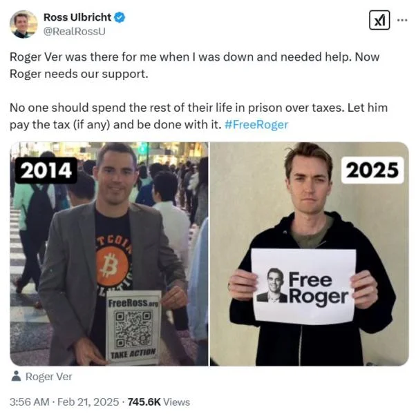  Ross Ulbricht calls for ‘Bitcoin Jesus’ Roger Ver to be freed next 