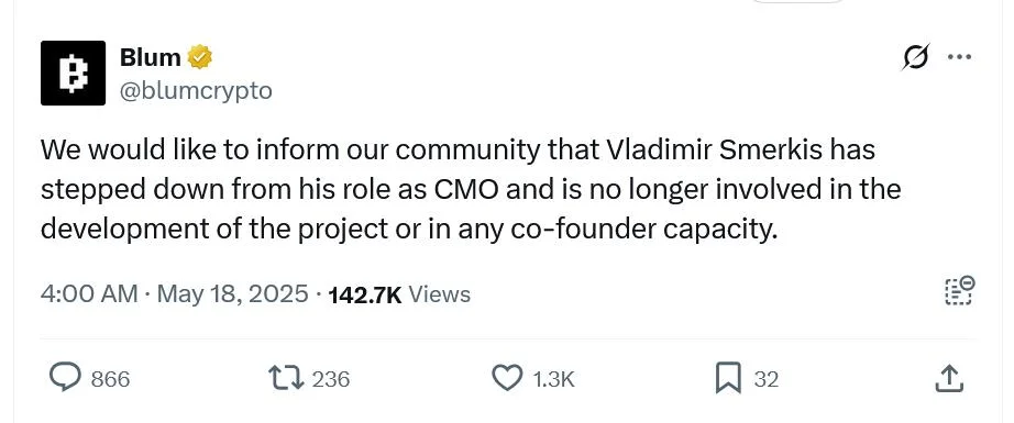 Russia arrests Blum co-founder Vladimir Smerkis on fraud charges