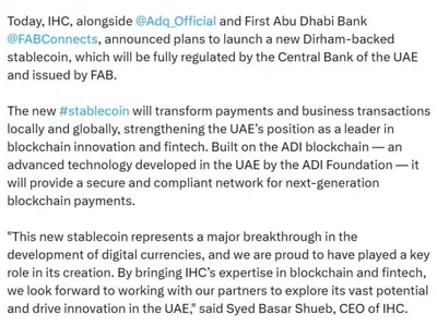 Abu Dhabi institutional giants team up for dirham stablecoin - april, usdc, Cointelegraph, usdt, three, stablecoin, tether, one, bank, fab, Crypto, ihc