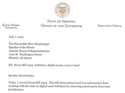 Arizona governor vetoes bill to stockpile seized crypto - may, Crypto, house, Cointelegraph, bitcoin, senate, crypto, state, ag, six