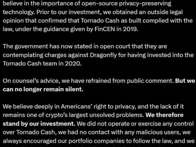 Dragonfly responds to DOJ scrutiny over Tornado Cash investment, vows to ‘vigorously defend’ itself - tornado cash, Cointelegraph, cash, 2024, Crypto
