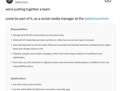  Ethereum Foundation wants a social media guru to help it ‘yap better’  - Cointelegraph, ethereum, lever, aave, Crypto, cv, bitcoin, solana, media, 2024