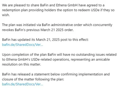 German regulator closes case against Ethena GmbH over USDe issuance - Cointelegraph, usde, Crypto, ethena