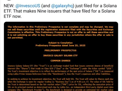 Invesco Galaxy files for Solana ETF, 9 issuers now in the race - galaxy, etf, eth, Cointelegraph, solana, canary, trump, summer, sec, one, Crypto, bitcoin