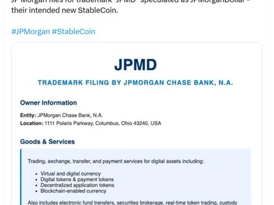 JPMorgan files âJPMDâ trademark for crypto payment services - senate, Crypto, donald trump, bitcoin, stablecoin, tether, usdc, circle, Cointelegraph, usdt