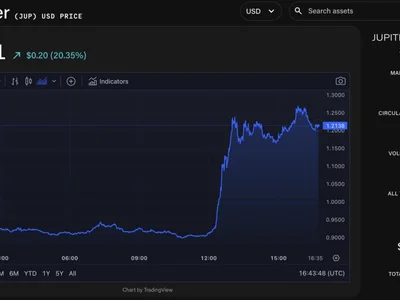 Jupiter spikes 40% as founder says 50% of fees will go to token buybacks - ai, block, solana, dex, jupiter, 2024, jup, meow, The Block, token, Crypto