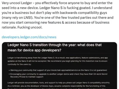  ‘Major bummer’ — Users discover Ledger is sunsetting the ‘OG’ Nano S  - spring, april, one, ethereum, ledger, nano, new, Cointelegraph, tornado cash, Crypto