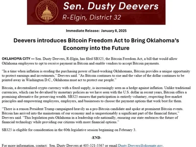 Oklahoma senator introduces Bitcoin Freedom Act for BTC payments - one, act, Cointelegraph, bitcoin, state, donald trump, Crypto