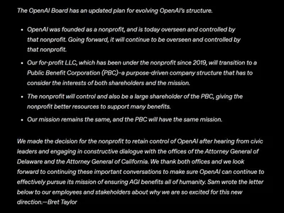 OpenAI to stay nonprofit, scrap proposed overhaul - one, ai, Crypto, 2024, musk, Cointelegraph