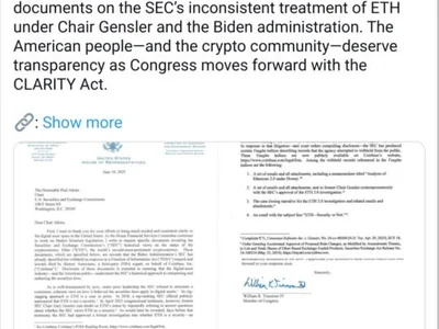 Rep. Timmons asks SEC for docs on agency’s past approach to Ethereum - Cointelegraph, eth, Crypto, ethereum, gensler, sec, bitcoin, one