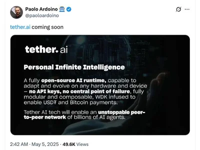 Tether AI platform to support Bitcoin and USDT payments, CEO says - usdt, tether, one, Crypto, ai, Cointelegraph, bitcoin
