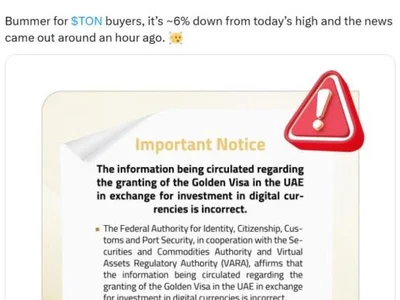 TON coin dips 6% after UAE authorities deny golden visa claim - Cointelegraph, ton, one, toncoin, visa, golden, Crypto