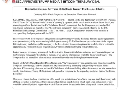Trump Media’s Bitcoin treasury registration ‘declared effective’ by SEC - bitcoin, media, sec, donald trump, arkham, trump, Cointelegraph, Crypto