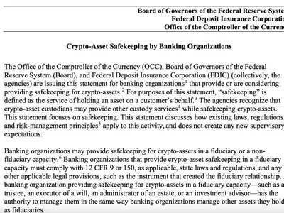 US Federal agencies outline key risks for banks eyeing crypto custody - three, Cointelegraph, circle, bank, bitcoin, xrp, usdc, may, crypto, Crypto, occ
