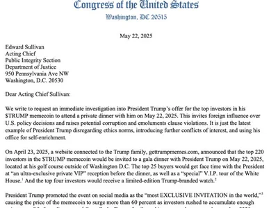 US House members call for investigation into Trump's memecoin dinner - tron, Cointelegraph, donald trump, senate, house, trump, memecoin, Crypto