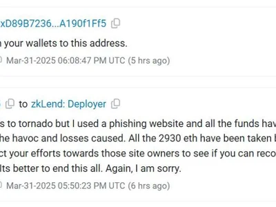 zkLend hacker claims losing stolen ETH to Tornado Cash phishing site - one, ronin, Crypto, eth, zklend, 1inch, railgun, tornado cash, Cointelegraph, three, ethereum