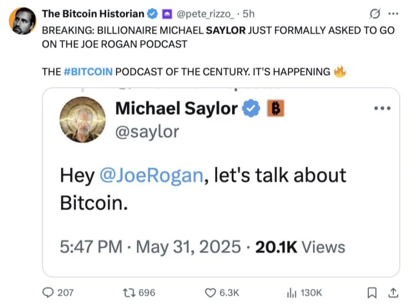 Saylor shoots his shot for Joe Rogan spot: ‘Let’s talk about Bitcoin’