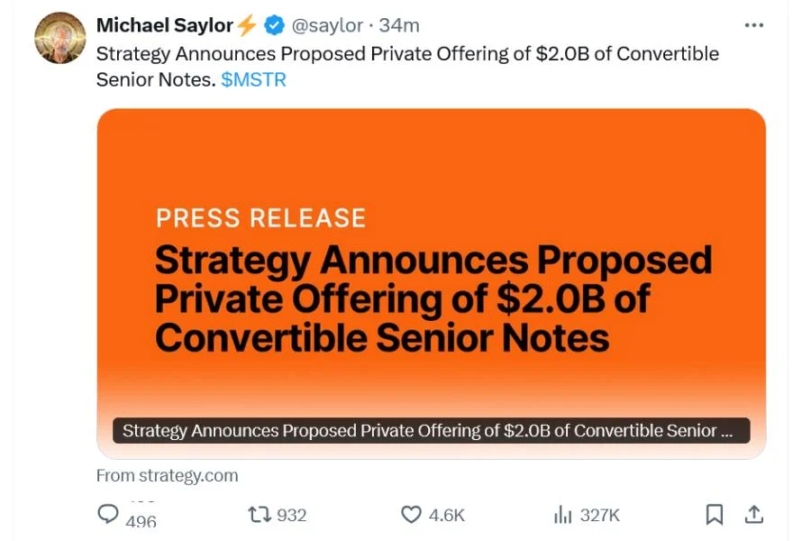 Saylor’s Strategy proposes $2B convertible note offering to buy more Bitcoin