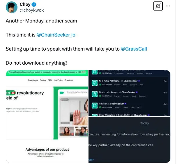 Scammers use fake crypto jobs, ‘GrassCall’ meeting app to drain wallets