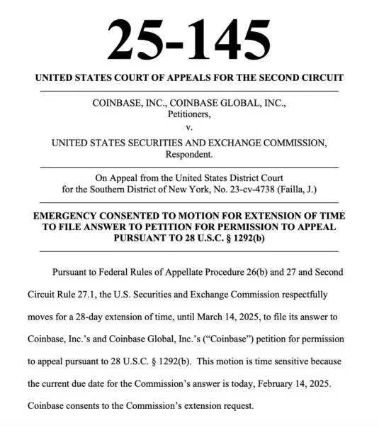 SEC asks for 28 more days to respond to Coinbase's appeal