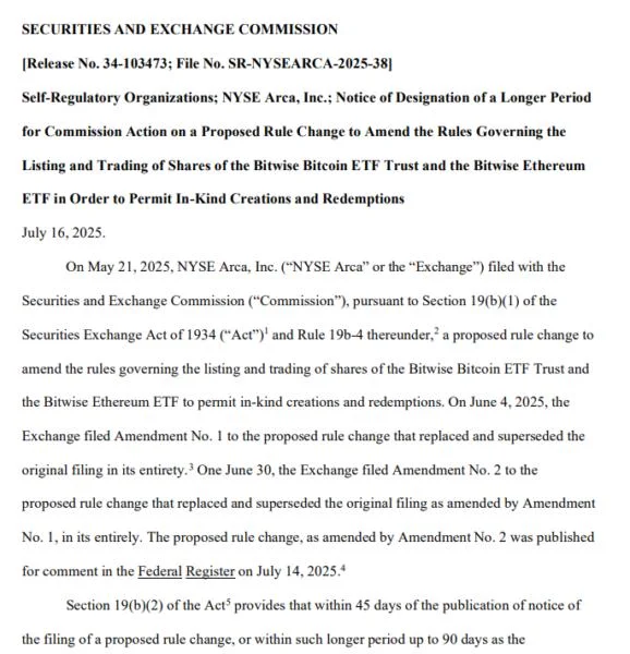 SEC delays in-kind redemption decision for Bitwise crypto ETFs