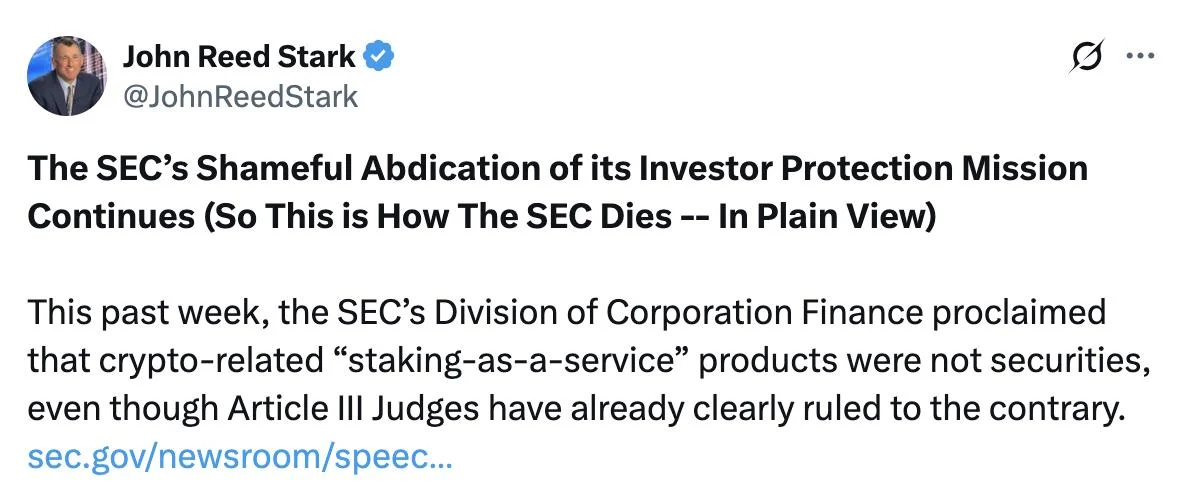 SEC faces criticism over crypto staking shift
