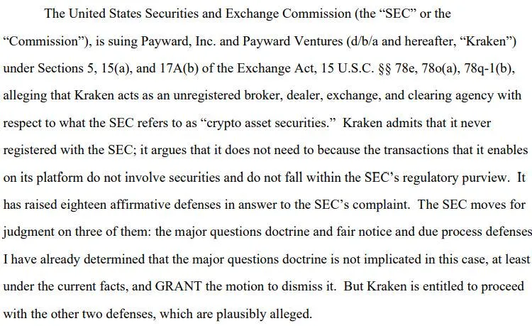 SEC wins in killing Kraken’s major questions doctrine defense