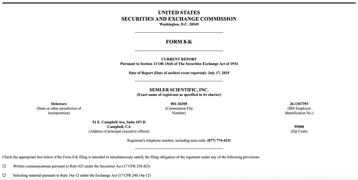 Semler Scientific adds $25M in Bitcoin, but stock slides 22% YTD
