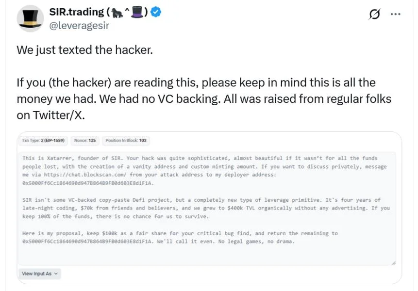 SIR.trading begs hacker to return $255K or ‘no chance for us to survive’